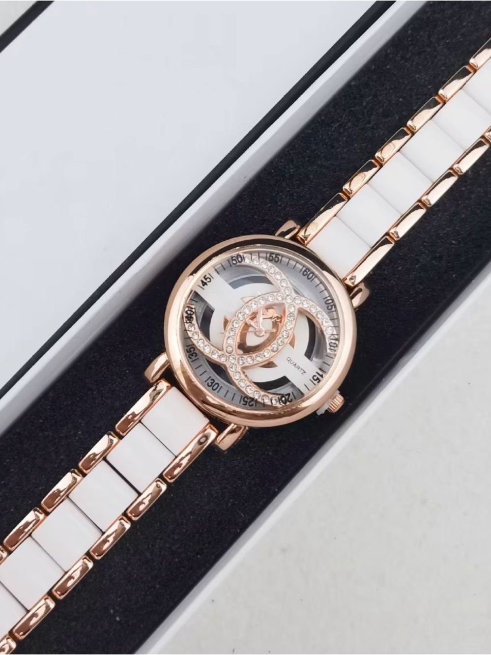 & Other Stories Rose Gold and White Crystal Link Watch